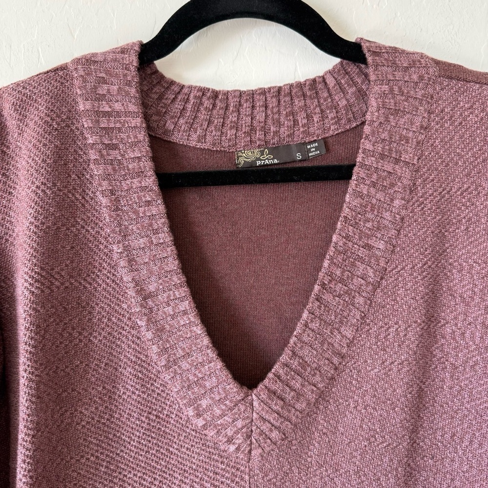 Prana Cedros Cocoa Contrasting Long Sleeve V Neck Knit Lightweight Sweater Small - Picture 5 of 9